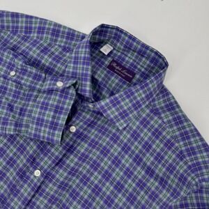 Ralph Lauren Men's Plaid Button Down Shirt Italy Size 17 Cotton Purple Label